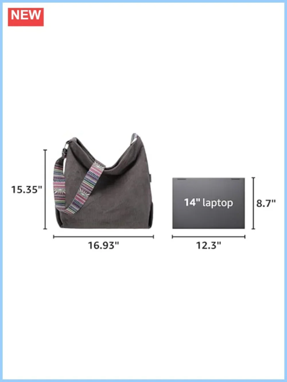 Corduroy Hobo Tote Bag Large Crossbody Shoulder Purse